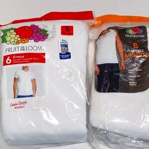 New Fruit of the Loom 6 White T-shirts and 6 White A shirts Tank Tops Small
